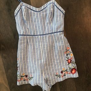 Pinstripe flower blue romper